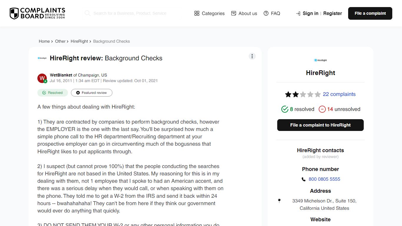 HireRight - Background Checks - ComplaintsBoard.com